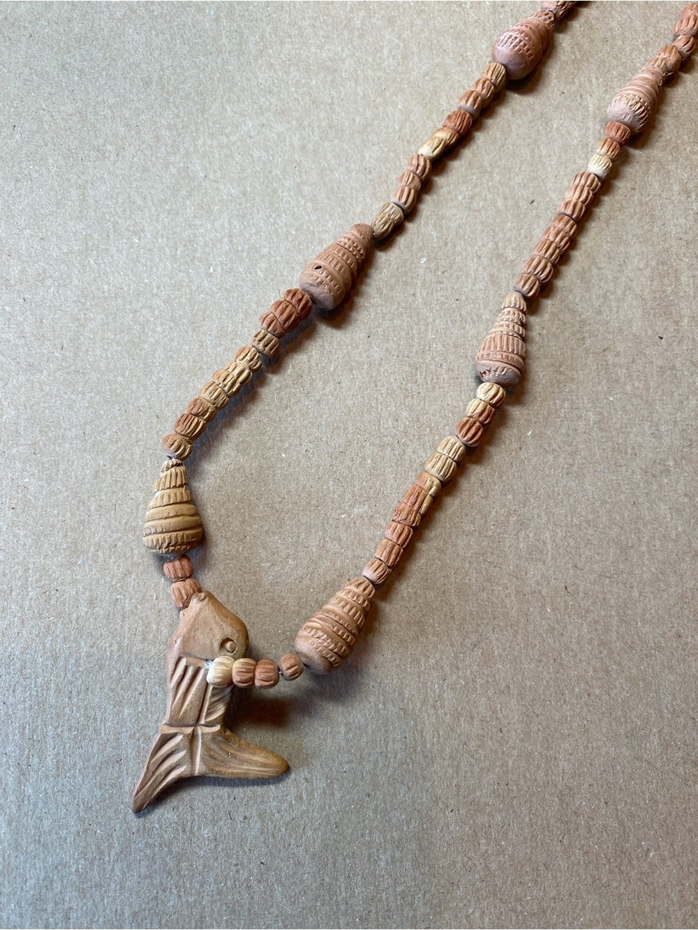 Vintage terracotta clay fish necklace